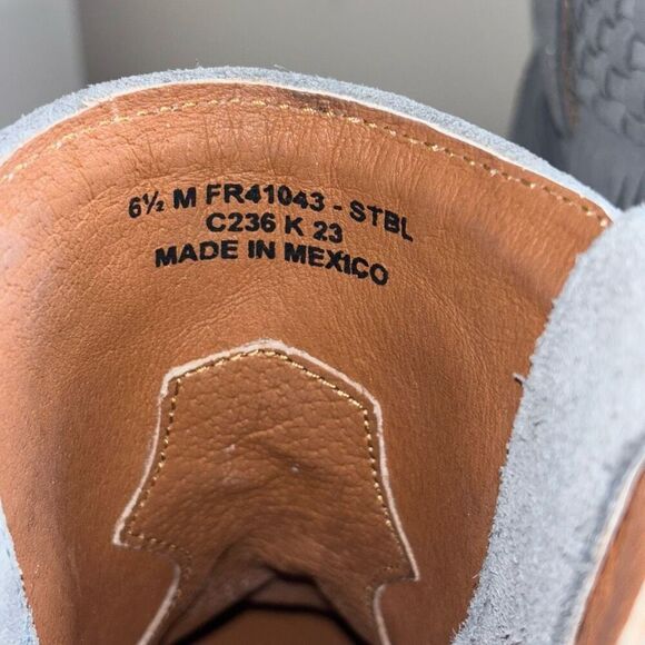 Frye Sacha Short Fringe Bootie suede leather steel Blue 6.5 - Picture 11 of 13